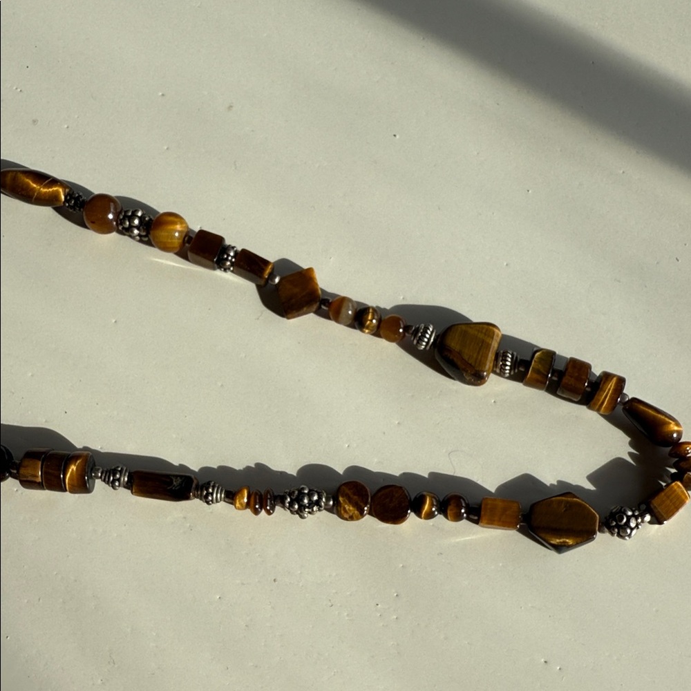 Brown and Silver Beaded Necklace